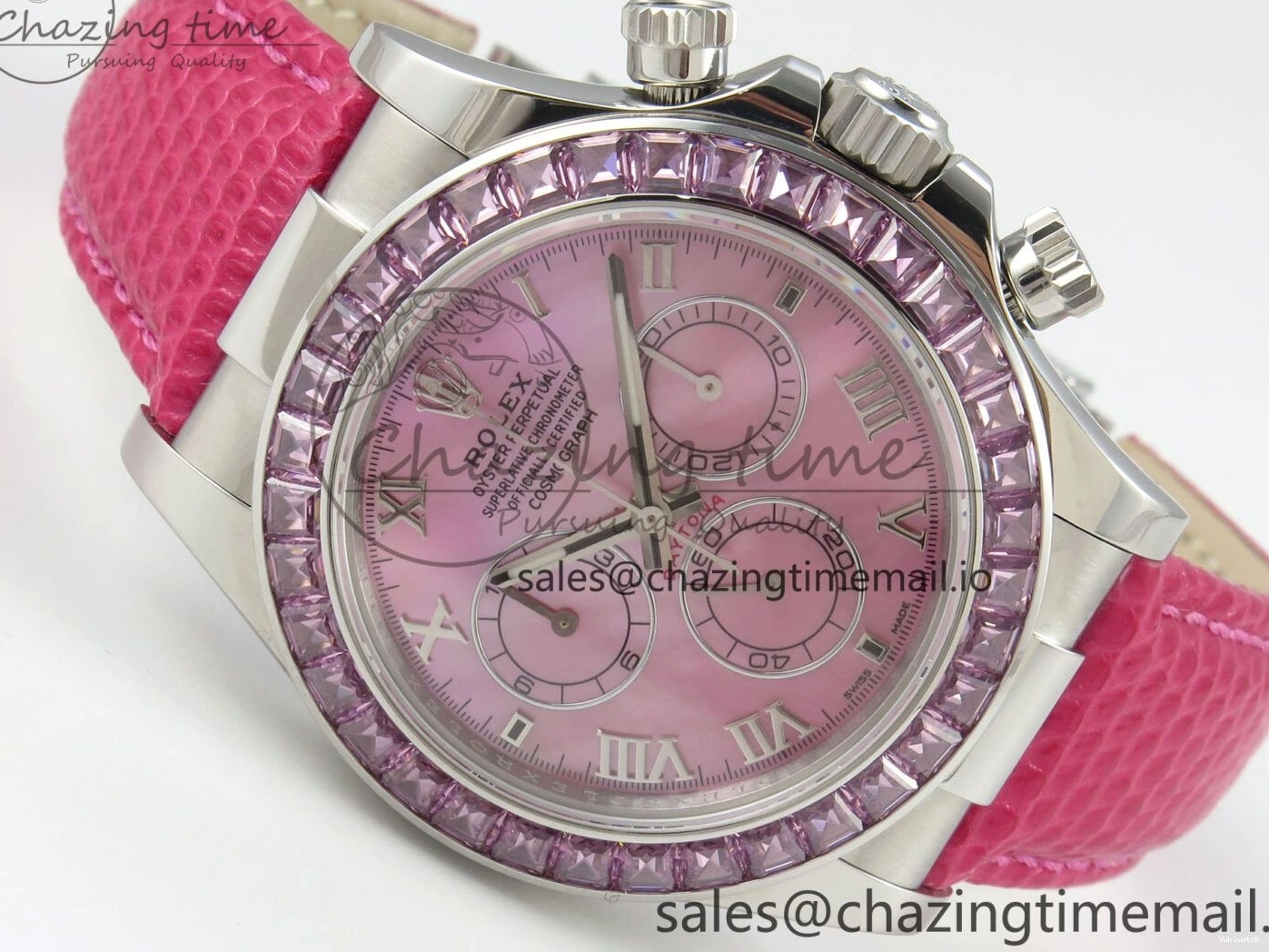 MPF Pink Daytona Bezel Dial Leather on Diamonds Modded 40mm SA4801 Custom Strap Pink 0513